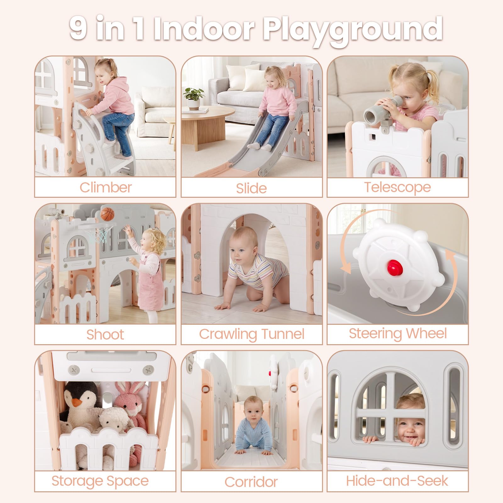 Toddler Slide, 9 in 1 Kids Indoor Outdoor Playground