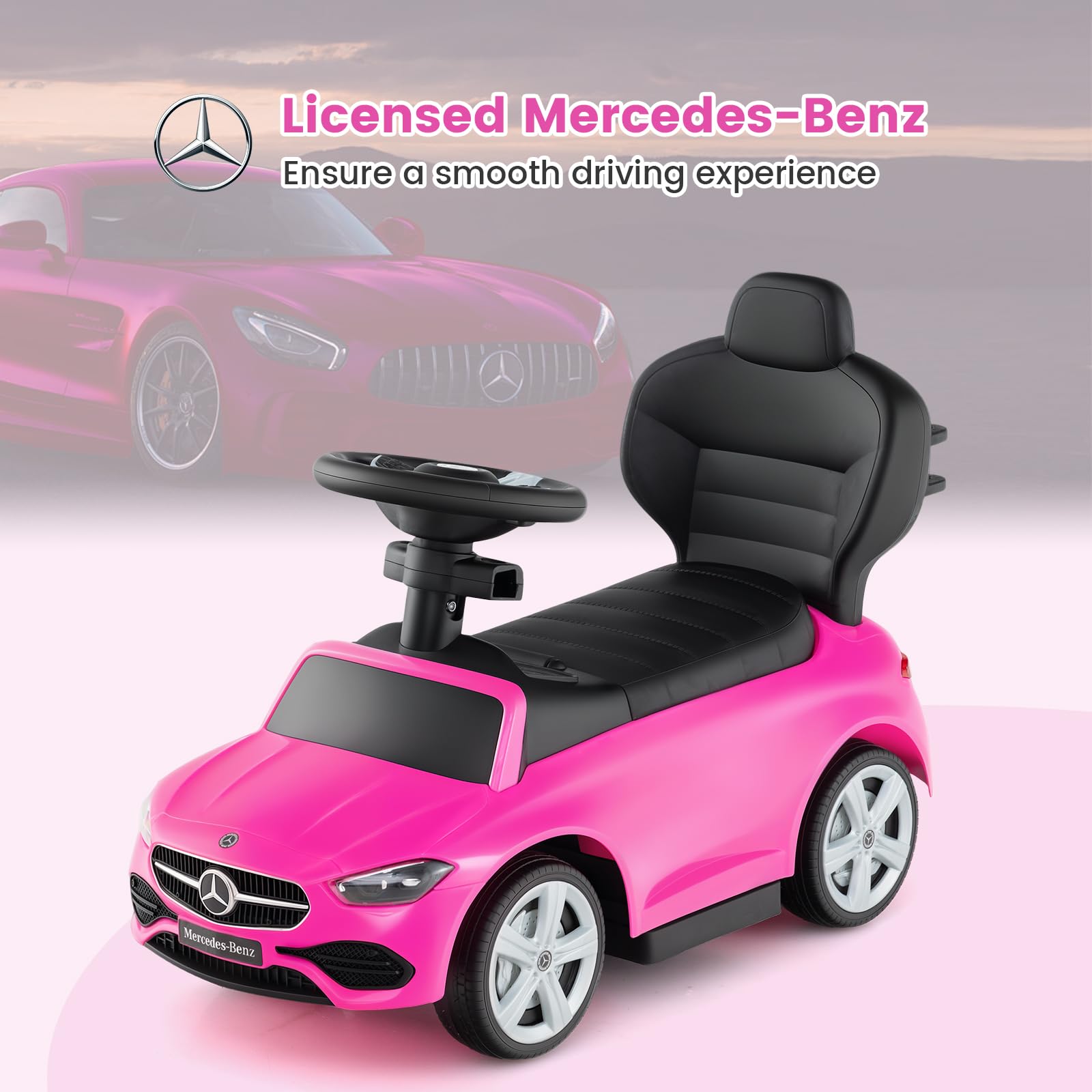 Licensed Mercedes Benz Push Car for Toddlers by INFANS 3 in 1 Sliding Walking Car with Push Handle