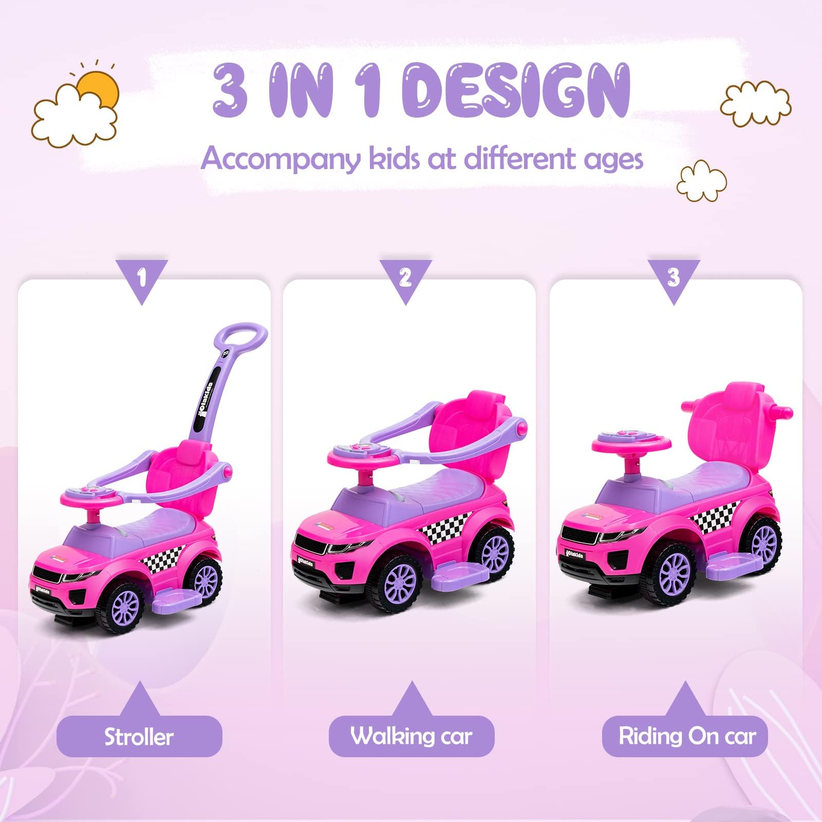 4 in 1 Ride on Push Car, Toddlers Sliding Walking