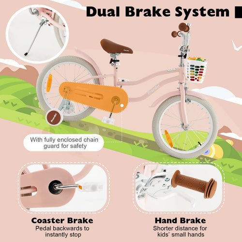 Kids Bike, 18 Inch Boys Girls Bike for 3-8 Years w/Training Wheels, Adjustable Handlebar & Seat