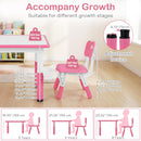 Kids Table and 4 Chairs Set, Height Adjustable Children Activity Desk with Graffiti Desktop 2 Storage Boxes
