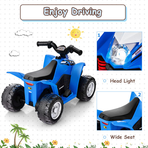 Kids Ride On ATV, 6V Electric Vehicle for Toddlers, 4 Wheeler Battery Powered Motorized Quad Toy Car with Horn