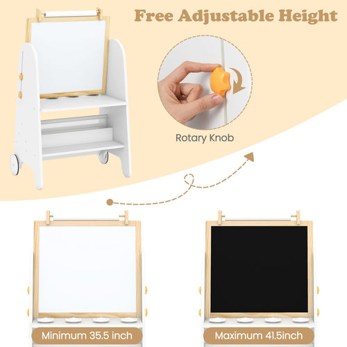INFANS Easel for Kids with Stool, 4-in-1 Double-Sided Adjustable Magnetic Chalkboard with Paper Roll