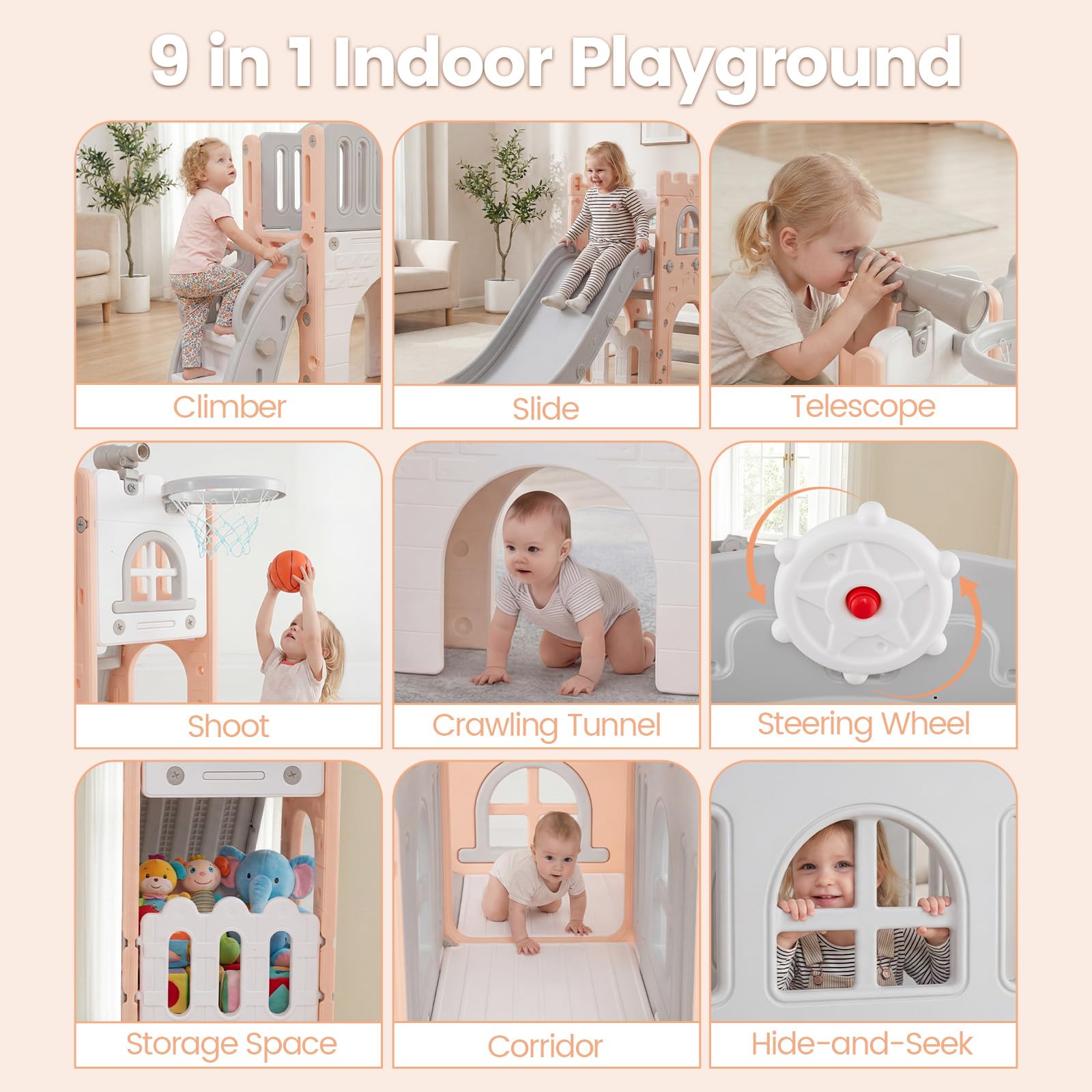 Toddler Slide, 9 in 1 Kids Indoor Outdoor Playground
