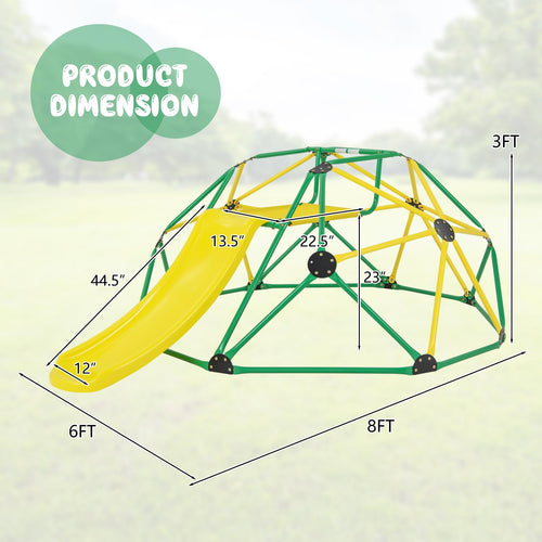 Climbing Dome with Slide, Kids Outdoor Jungle Gym Geometric Dome Climber