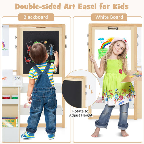 3 in 1 Kids Art Table and Chair Set, Toddler Craft and Play Wooden Activity Desk with Double-Sided Easel