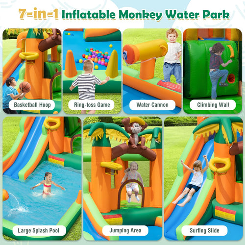 Inflatable Water Slide, 7-in-1 Bounce House Water Park w/Splash Pool