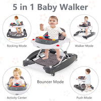 INFANS Baby Walker 5 in 1 Behind Walker Learning Seated Rocker Bouncer with Removable Music Tray