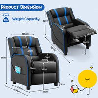 Kids Recliner Sofa Couch with Adjustable Backrest Footrest and High Density Sponge