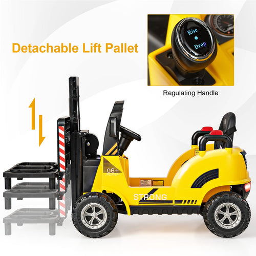Kids Electric Ride-On Car, 12V Electric Forklift with Remote Control & Gear Switches, Liftable Fork & Pallet