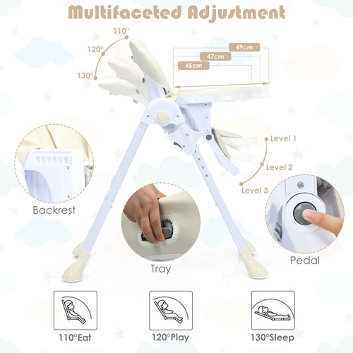 Baby High Chair Folding Highchair for Toddlers w/Adjustable Height