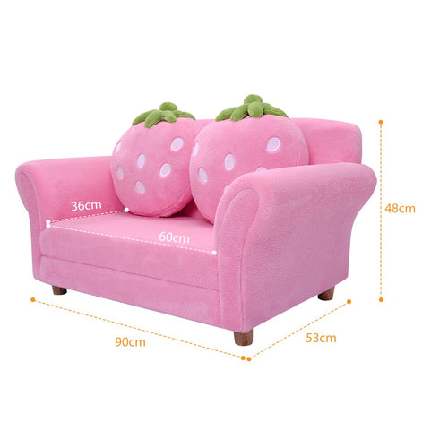 Children Couch Armrest Chair Double Seats with Strawberry Pillows