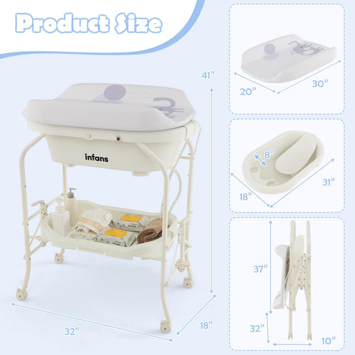 INFANS 2 in 1 Baby Changing Table with Bath Tub Unit, Folding Diaper Dresser Station
