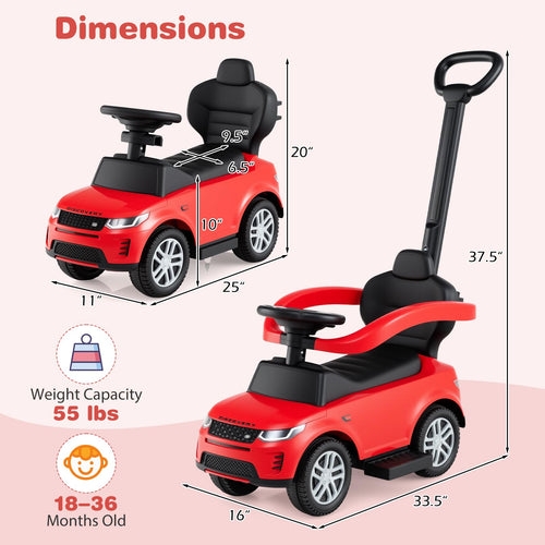 Push Car for Toddlers, 3 in 1 Licensed Landrover Baby Ride on Toy