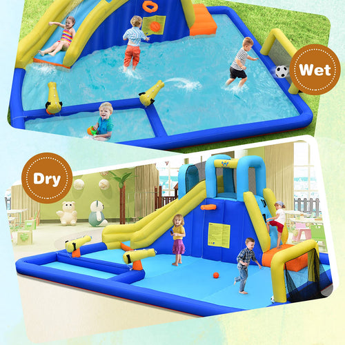 Inflatable Water Slide for Kids, 6-in-1 Kids Giant Water Park w/Large Water Soccer Splash Pool(with 680W Blower)