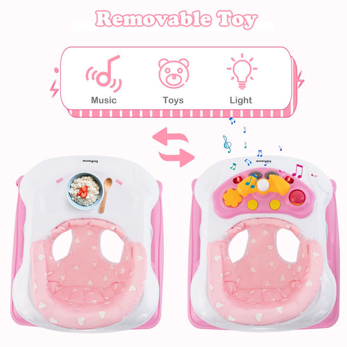 Foldable Baby Walker, 3 in 1 Toddler Walker Leaning-Seated Walk-Behind with Removable Music Tray