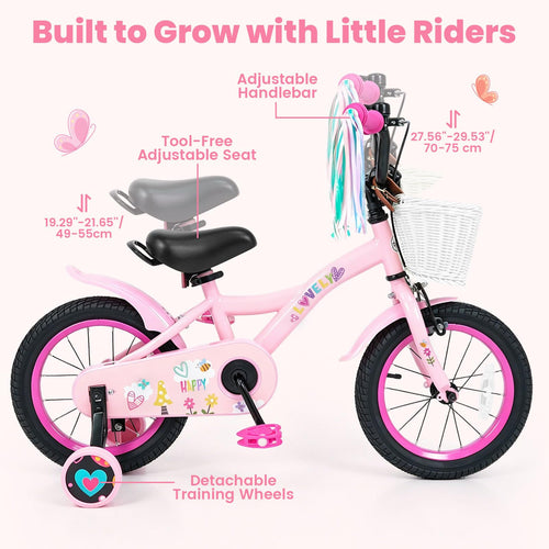 Kids Bike, 14 16 18 Inch Sweet Heart Theme Girls Bicycle