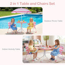 Kids Picnic Table, Outdoor Toddler Patio Furniture Set with 2 Folding Chairs Adjustable Foldable Umbrella