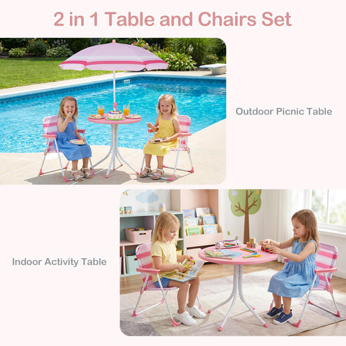 Kids Picnic Table, Outdoor Toddler Patio Furniture Set with 2 Folding Chairs Adjustable Foldable Umbrella