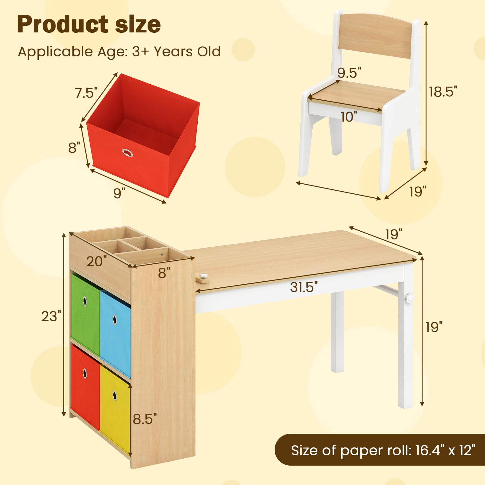 INFANS Kids Table and Chair Set, Toddler Art Craft Play Wood Activity Desk with 2 Chairs