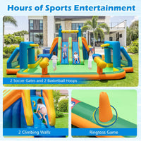 Inflatable Water Slide, Kids Blow up Water Park w/2 Long Slides, Climbing Walls, Splash Pool