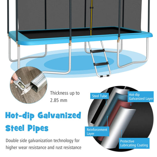 14 x 8FT 200 kg Weight Capacity Outdoor Kids Trampoline ASTM Certified Rectangular Trampoline with Enclosure Net, Safety Net and Ladder