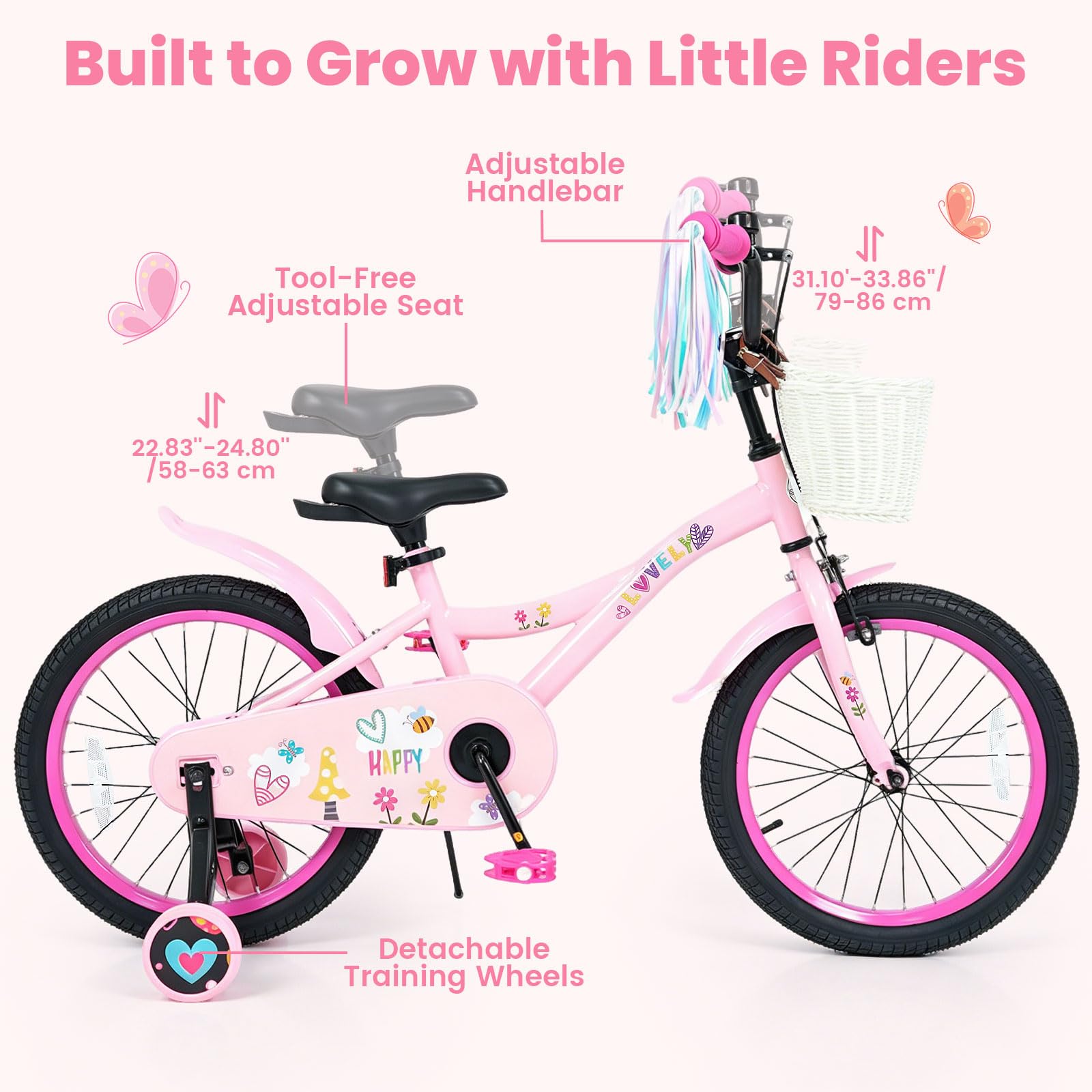 Kids Bike, 14 16 18 Inch Sweet Heart Theme Girls Bicycle