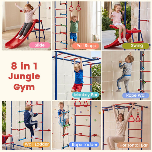 8 in 1 Swedish Ladder, Kids Indoor Outdoor Jungle Gym Playground