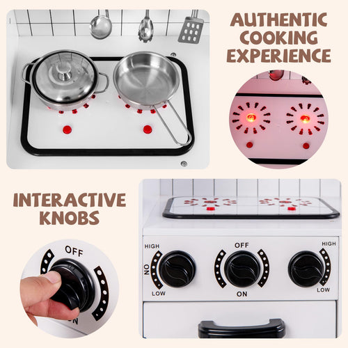 INFANS Play Kitchen for Kids, Wooden Kids Play Kitchen Playset with Realistic Light & Sounds