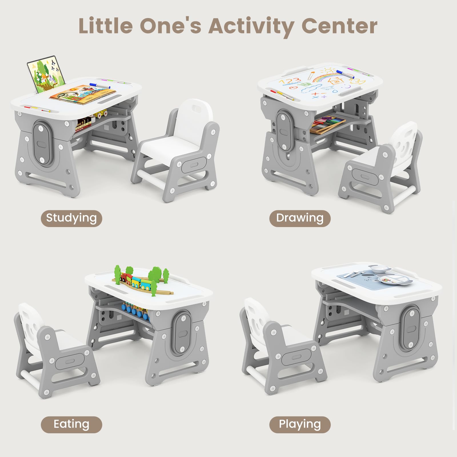 INFANS Kids Adjustable Table & Chair Set with Drawing Board for 3+