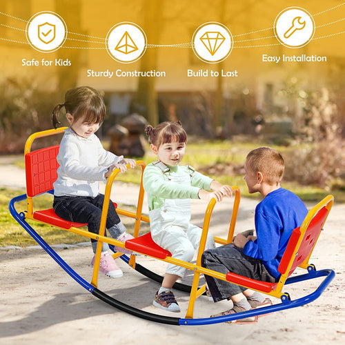 Kids Seesaw Teeter Totter, Metal Rocking Seesaw Heavy Duty Indoor Outdoor Playground Equipment for Toddlers