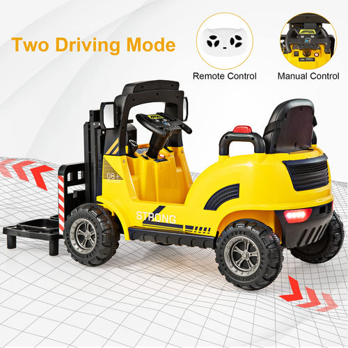 Kids Electric Ride-On Car, 12V Electric Forklift with Remote Control & Gear Switches, Liftable Fork & Pallet