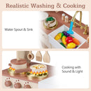 Play Kitchen, Wooden Kids Cooking Toy with Realistic Lights Sounds