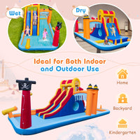 Inflatable Water Slide, 6-in-1 Water Park w/Dual Slides, Climbing Wall, Water Cannon