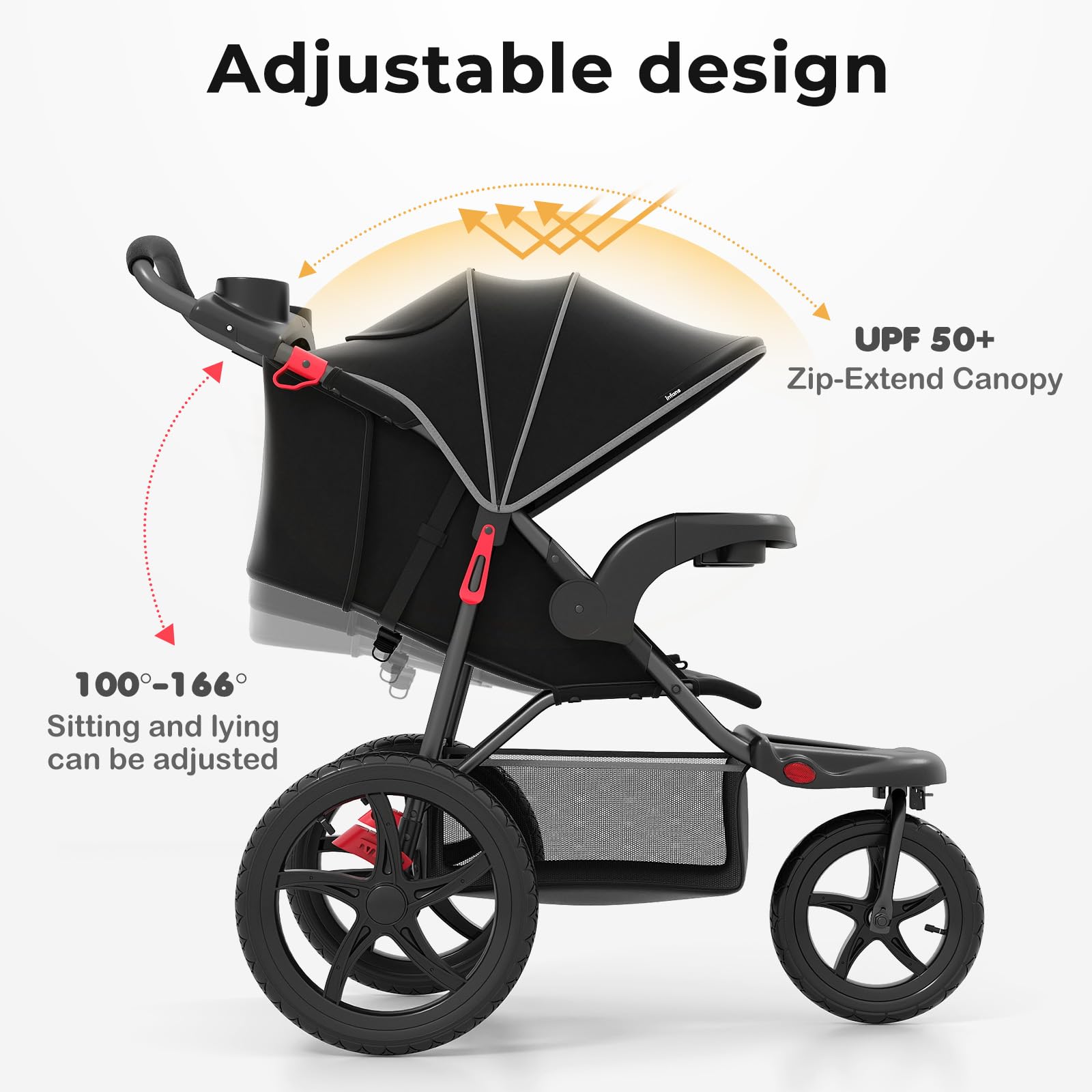 INFANS Jogging Stroller, Foldable Jogger with Air-Filled Tires Shock Absorbing Suspension