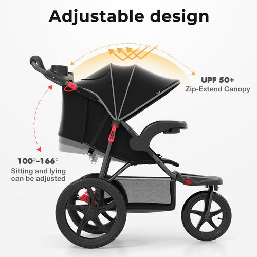 INFANS Jogging Stroller, Foldable Jogger with Air-Filled Tires Shock Absorbing Suspension