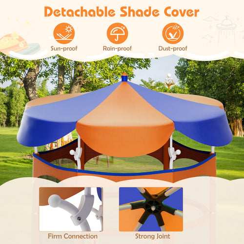 5Ft Trampoline for Kids, 60" Carousel Toddler Trampoline with Detachable Shade Cover for Boys Girls Aged 3-6 Gift