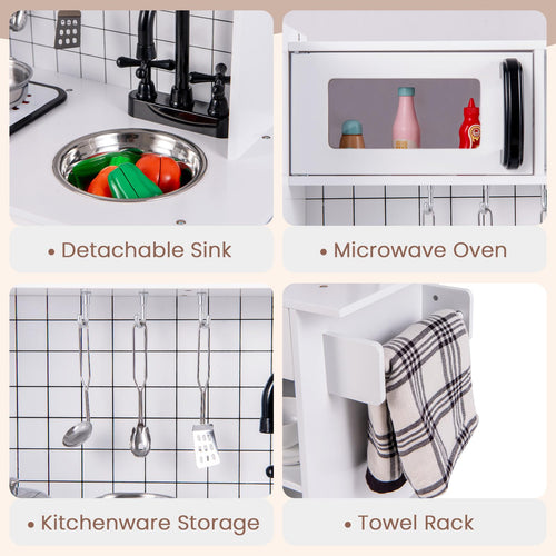 INFANS Play Kitchen for Kids, Wooden Kids Play Kitchen Playset with Realistic Light & Sounds
