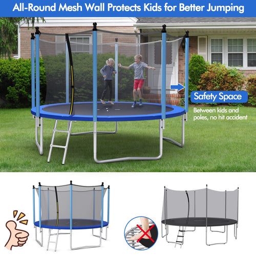 Trampoline for Kids Adults, 12FT 14FT Big Rebounder w/Step Ladder, Reinforced Galvanized Steel Frame