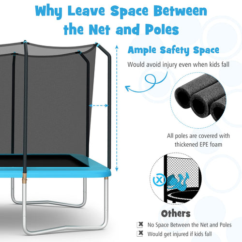 14 x 8FT 200 kg Weight Capacity Outdoor Kids Trampoline ASTM Certified Rectangular Trampoline with Enclosure Net, Safety Net and Ladder