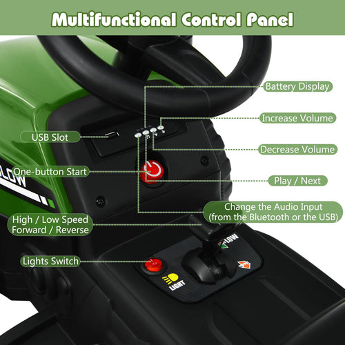 Kids Ride On Car, 12V Electric Ride On Tractor with Trailer for Children, Electric Toy Car for Over 3 w/Remote Control