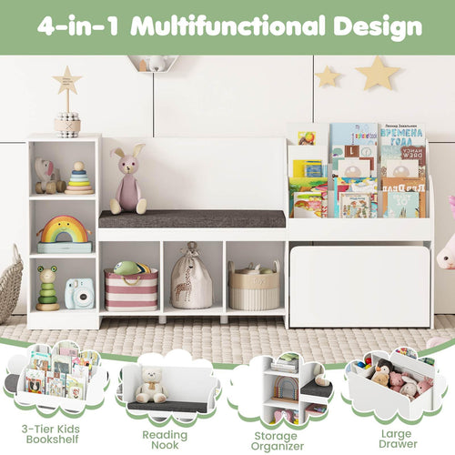 4-in-1 Kids Bookcase with Reading Nook and Removable Seat Cushion