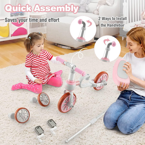 4-in-1 Toddler Tricycle, Kids Training Balance Bike w/Adjustable Parent Handle
