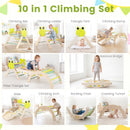 Pikler Triangle Set, 13 in 1 Frog Theme Foldable Wooden Montessori Toddler Climbing Toys