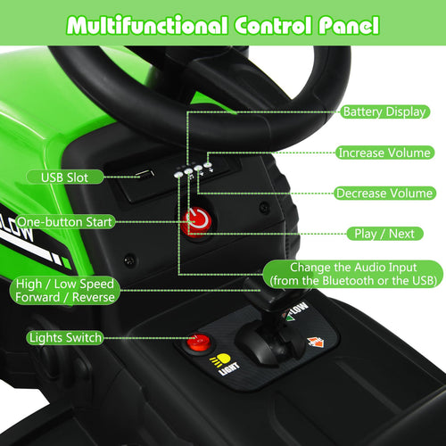 Kids Ride On Car, 12V Electric Ride On Tractor with Trailer for Children, Electric Toy Car for Over 3 w/Remote Control