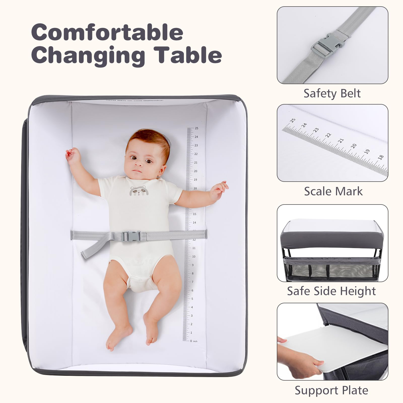 INFANS Baby Changing Table with Wheels Portable Folding Diaper Station Nursery Organizer with Storage Basket
