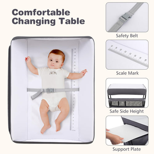 INFANS Baby Changing Table with Wheels Portable Folding Diaper Station Nursery Organizer with Storage Basket