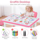 Kids Table and 4 Chairs Set, Height Adjustable Children Activity Desk with Graffiti Desktop 2 Storage Boxes