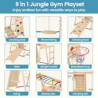 Indoor Jungle Gym, 9 in 1 Wooden Montessori Baby Climbing Toys