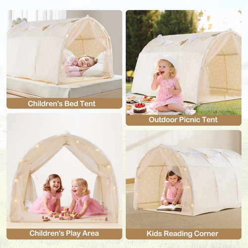 INFANS Kids Bed Tent with Glow in The Dark, Portable Children Playhouse Privacy Space Twin with Mat
